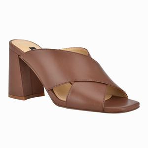 Nine West Gigi Block Heel Slides - Brown - Ireland (TQ6304519)